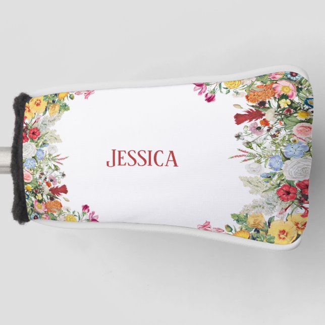 Personalised Floral Garden Colourful Flowers Golf Head Cover (Front)
