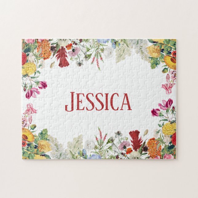 Personalised Floral Garden Colourful Flowers Jigsaw Puzzle (Horizontal)