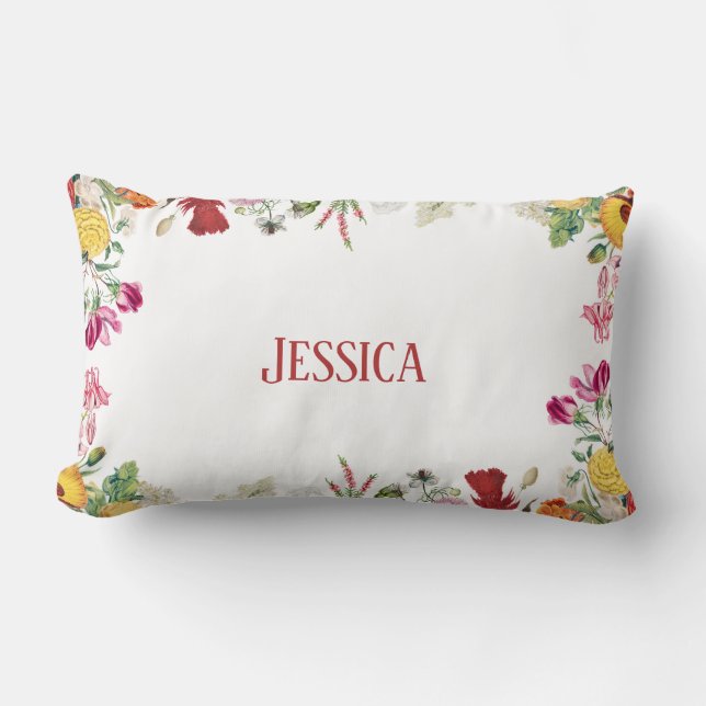 Personalised Floral Garden Colourful Flowers Lumbar Cushion (Front)