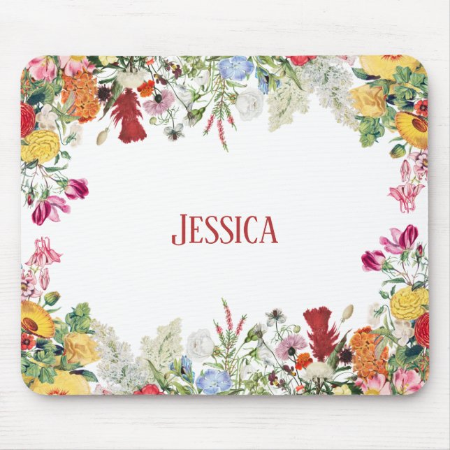 Personalised Floral Garden Colourful Flowers Mouse Mat (Front)