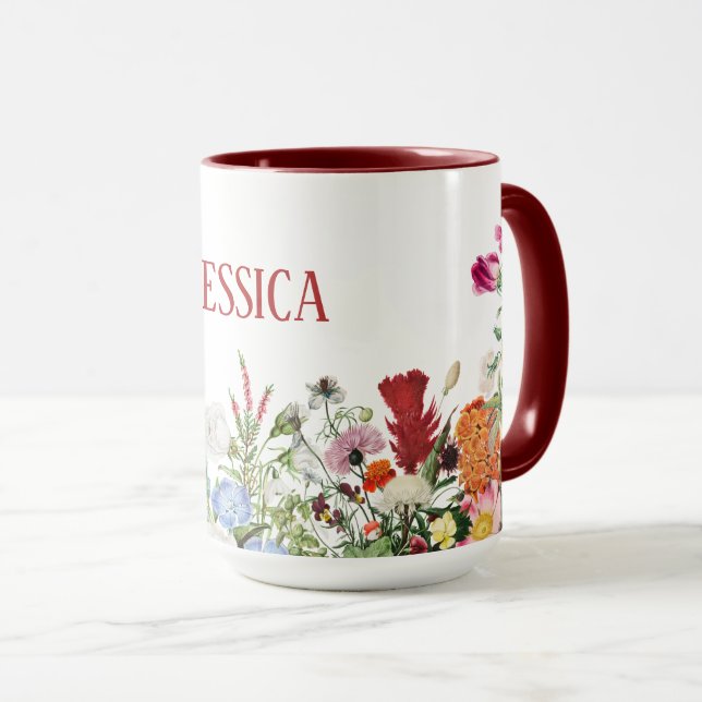 Personalised Floral Garden Colourful Flowers Mug (Front Right)