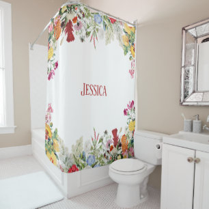 Personalised Floral Garden Colourful Flowers Shower Curtain