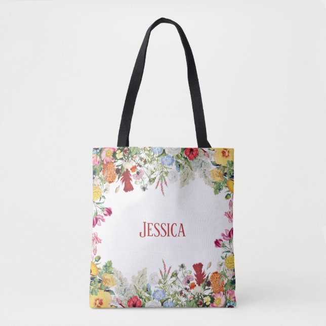 Personalised Floral Garden Colourful Flowers Tote Bag (Front)