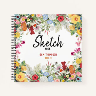 Personalised Floral Garden Flowers Sketchbook Notebook