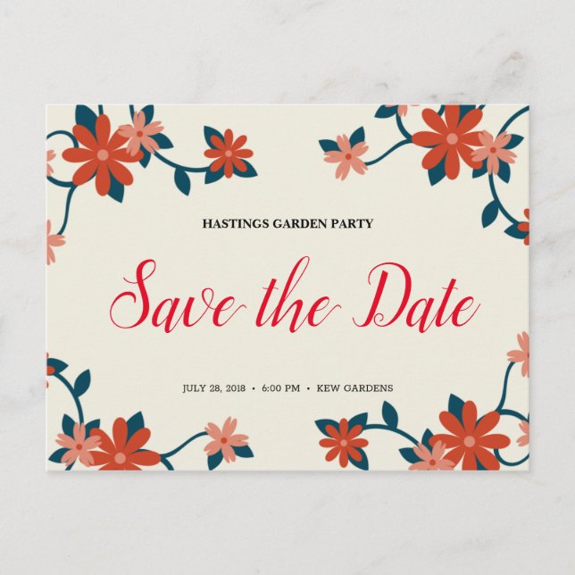 Personalised - Floral Garden Party Save The Date Postcard (Front)