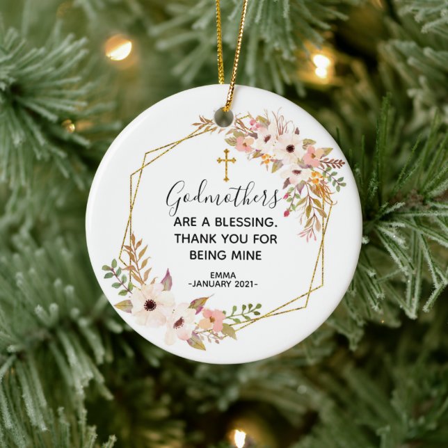 Personalised Floral Godmother Christmas ornament (Tree)