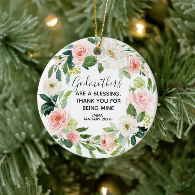 Personalised Floral Godmother Christmas ornament (Tree)