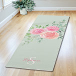 Personalised Floral Green Yoga Mat<br><div class="desc">This pretty yoga mat is decorated with a watercolor bouquet of roses and foliage in shades of pink and coral on a soft green background. A text template is included to personalise this design with your name and monogram making this yoga mat unique to you. Original Watercolor © Michele Davies....</div>