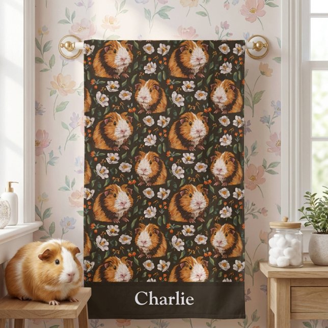 Personalised Floral Guinea Pig Beach Towel (Creator Uploaded)
