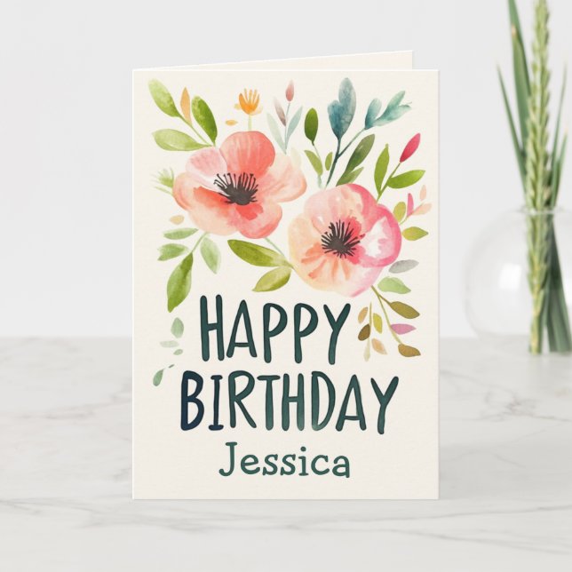 Personalised Floral Happy Birthday Custom name Card (Front)