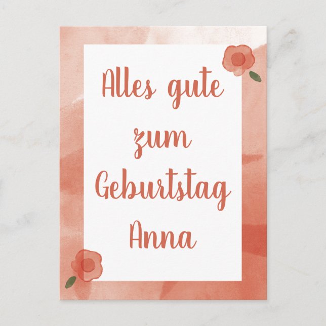Personalised Floral Happy Birthday in German Card (Front)