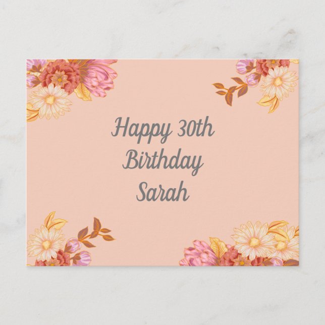 Personalised Floral Happy Birthday Postcard (Front)