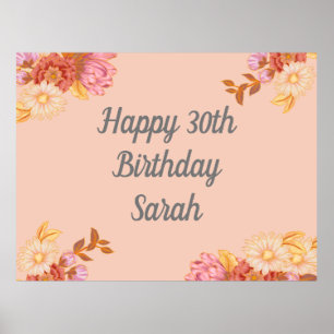 Personalised Floral Happy Birthday Poster