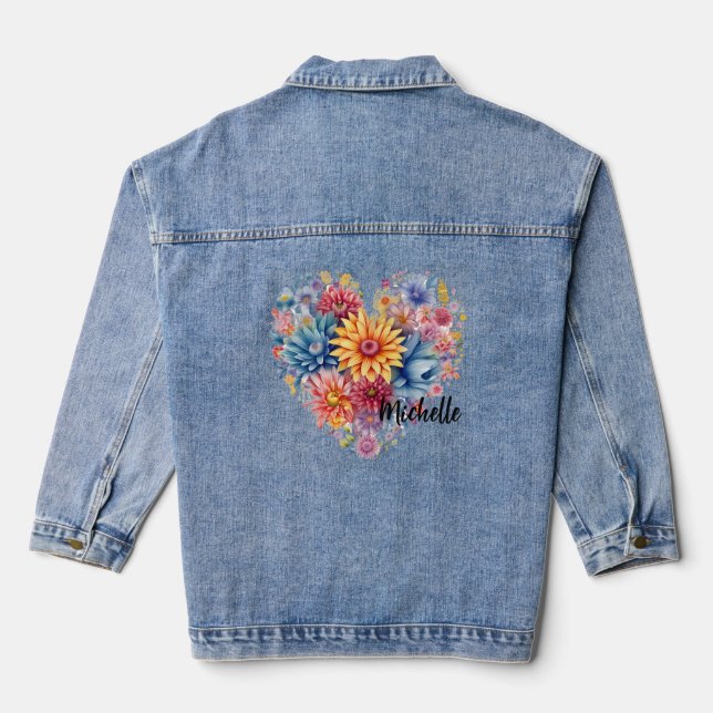 Personalised Floral Heart Denim Jacket (Back)
