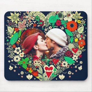 Personalised Floral Heart Frame Photo Mouse Mat