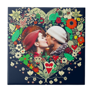 Personalised Floral Heart Frame Photo Tile
