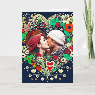 Personalised Floral Heart Frame Romantic Christmas Card