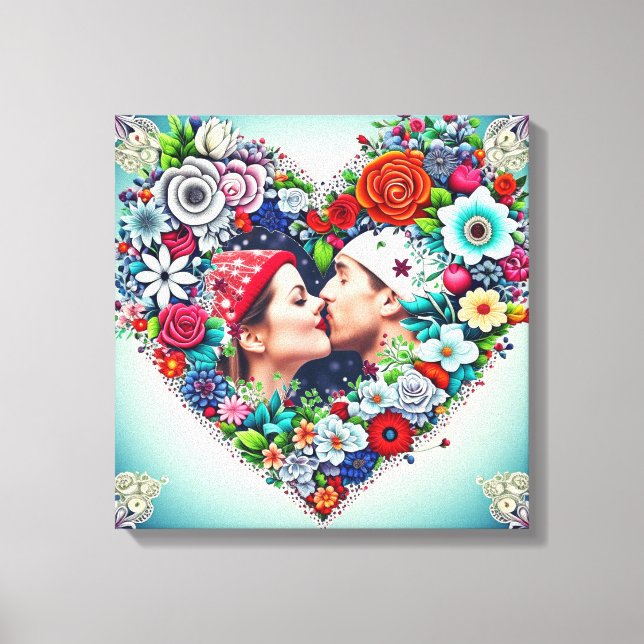 Personalised Floral Heart Frame Romantic Gift Canvas Print (Front)