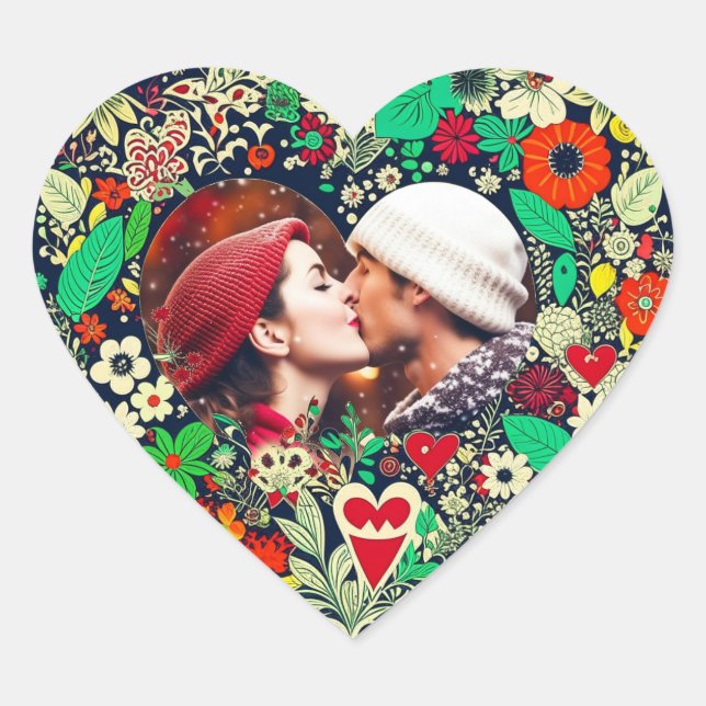 Personalised Floral Heart Frame Romantic Gift Heart Sticker (Front)