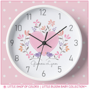 Personalised Floral Heart Girls Nursery Wall Clock