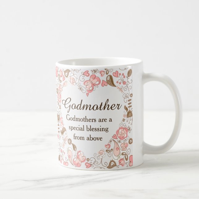 Personalised Floral Heart Godmother Coffee Mug (Right)