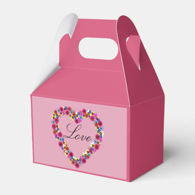 Personalised Floral Heart on Pink Favour Box (Front Side)