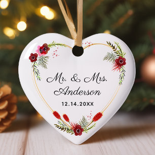 Personalised Floral Heart Photo Mr. & Mrs. Wedding Ceramic Tree Decoration