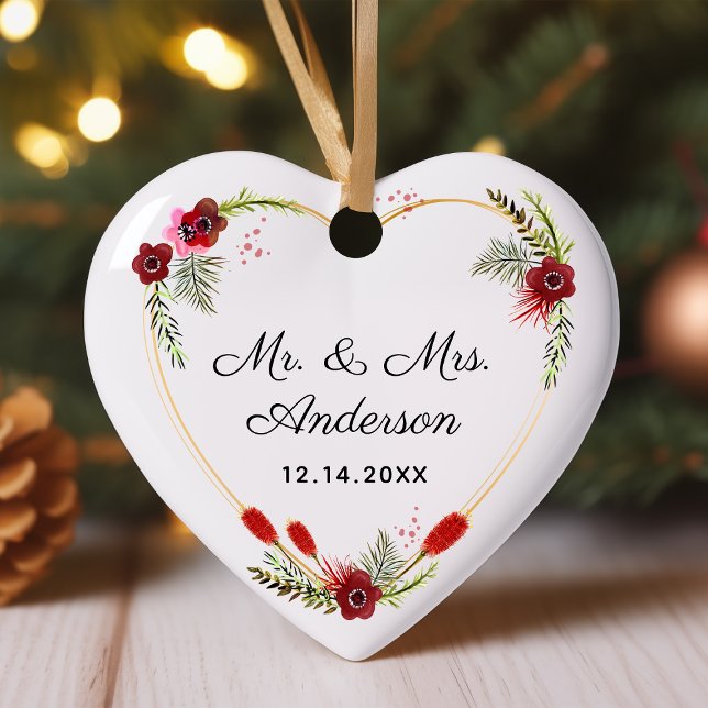 Personalised Floral Heart Photo Mr. & Mrs. Wedding Ceramic Tree Decoration (Creator Uploaded)