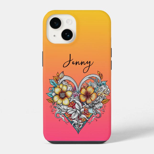 Personalised Floral Heart Romantic iPhone Case (Back)