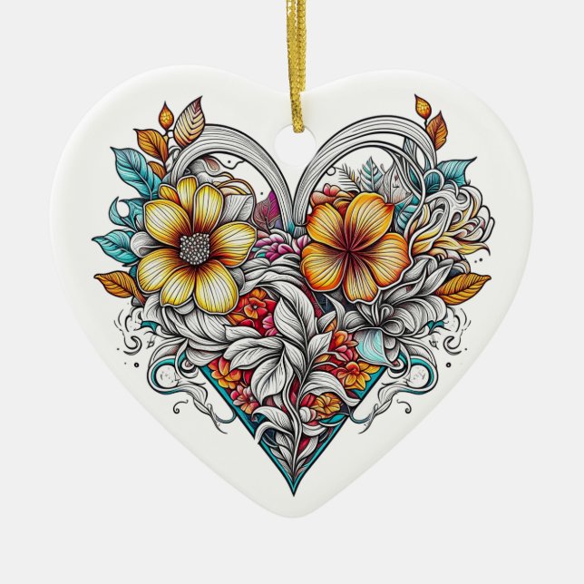 Personalised Floral Heart with Sentimental Message Ceramic Tree Decoration (Front)