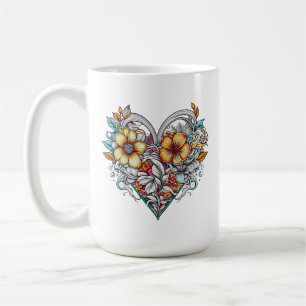 Personalised Floral Heart with Sentimental Message Coffee Mug