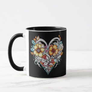 Personalised Floral Heart with Sentimental Message Mug