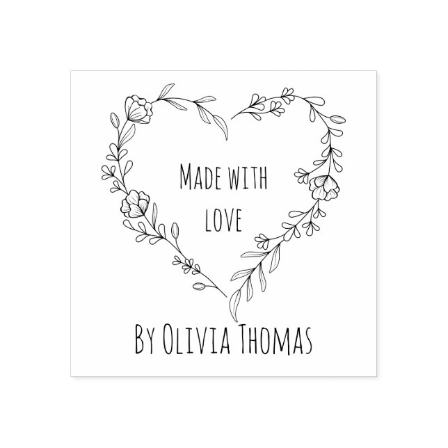 Personalised Floral Heart Wreath 'Made With Love'  Rubber Stamp (Imprint)