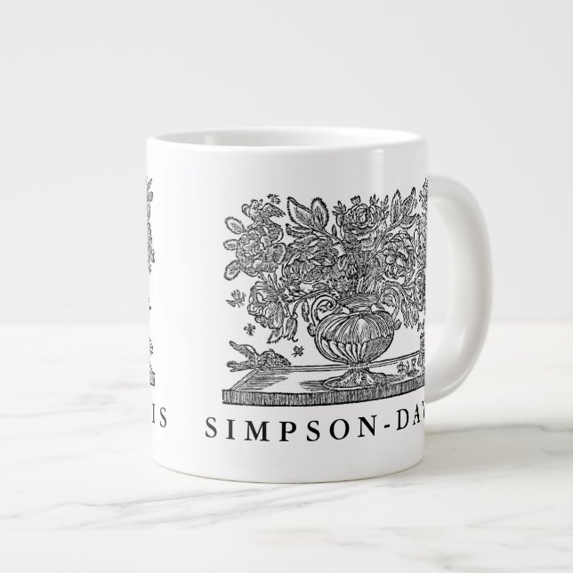 Personalised Floral Illustration with griffins Large Coffee Mug (Front Right)