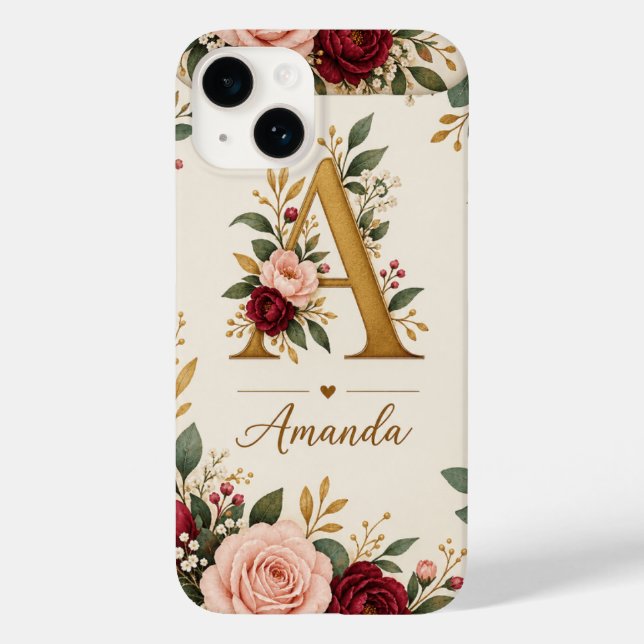 Personalised Floral Initial Monogram Case-Mate iPhone Case (Back)