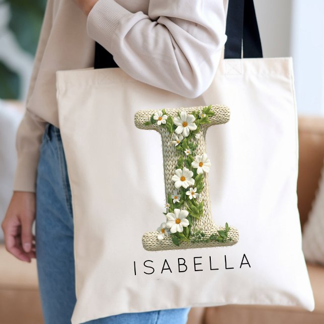 Personalised Floral Initial Monogram Mother's Day Tote Bag (Vintage Style Botanical Letter Tote Bag | Customizable Floral Alphabet Gift for Teen Girls)
