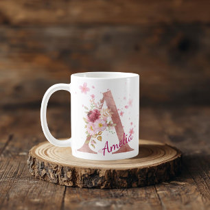 Personalised Floral Initial Mug - Letter A