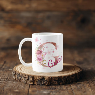 Personalised Floral Initial Mug – Letter G