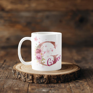 Personalised Floral Initial Mug – Letter G