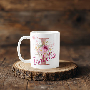 Personalised Floral Initial Mug – Letter I
