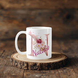 Personalised Floral Initial Mug – Letter N
