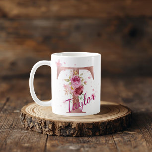 Personalised Floral Initial Mug – Letter T