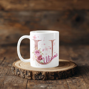Personalised Floral Initial Mug – Letter U