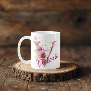 Personalised Floral Initial Mug – Letter V
