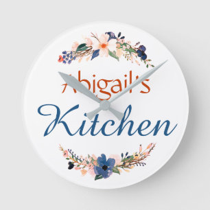 Personalised floral kitchen round clock