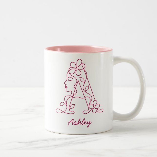 Personalised Floral Letter A Mug | Custom Name (Right)