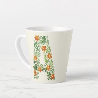 Personalised Floral Letter A with Orange Flowers Latte Mug