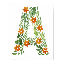 Personalised Floral Letter A with Orange Flowers