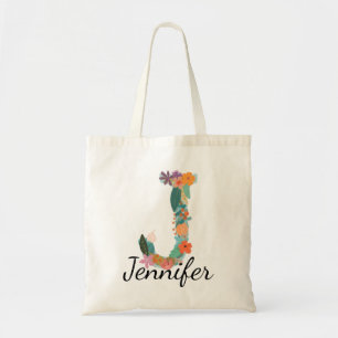 Personalised Floral Letter J Monogram Botanical Tote Bag