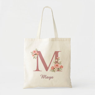 Personalised Floral Letter M Monogram Tote Bag